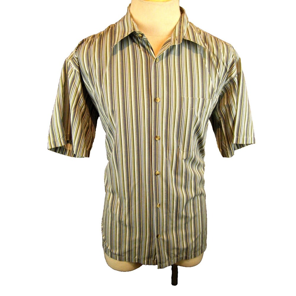 Mens Oleg Cassini Pastel Striped Cotton Broadcloth SS Casual Shirt sz Lg